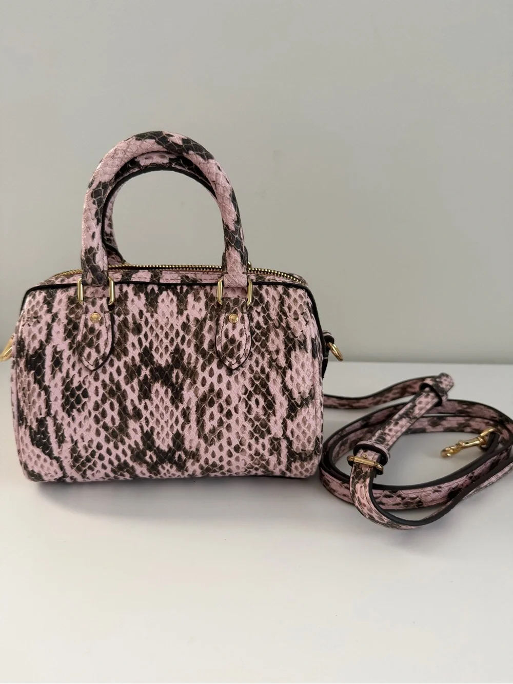 Coach Pink and Black Snake-Print Mini Satchel
